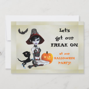 Pixie Witch Freak op Halloween Party Kaart