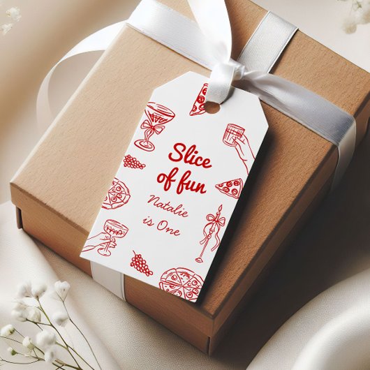 Pizza 1e hand geschreven getrokken plakje leuke ve cadeaulabel