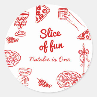 Pizza 1e hand getrokken geschreven plak van leuke ronde sticker