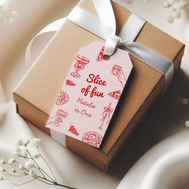 Pizza 1e hand getrokken plak van leuke verjaardags cadeaulabel