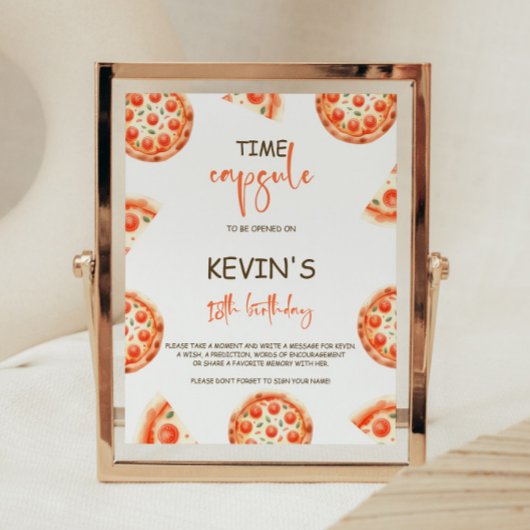 Pizza 1e Verjaardagsfeest Tijd Capsule Teken Poster