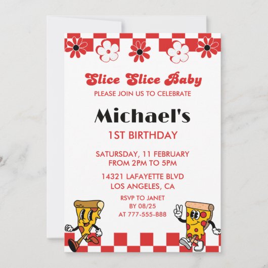 Pizza 1er Anniversaire Invitations Slice slice béb (Devant)