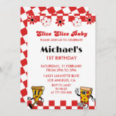 Pizza 1er Anniversaire Invitations Slice slice béb (Devant / Derrière)