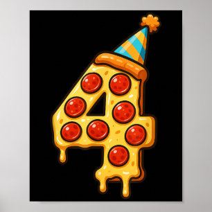 Pizza 4e Verjaardag 4 Jaar Oude Partij Pet Bday Bo Poster