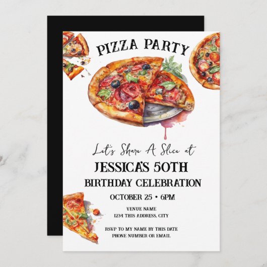 Pizza 50th Birthday Party Invitation (Devant / Derrière)