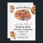 Pizza 50th Birthday Party Invitation<br><div class="desc">invitations à pizza watercolor party. Tout le texte est ajustable et facile à changer pour vos besoins de partie. Invitations de fête d'anniversaire pour adultes,  invitations de téléchargement imprimable,  idées de fête pour adultes décontracté moderne et simple.</div>