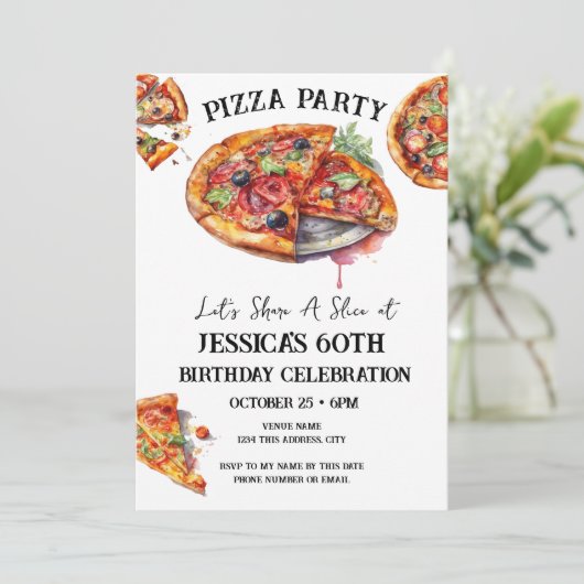 Pizza 60e Verjaardagsfeestuitnodiging Kaart (Staand voorkant)