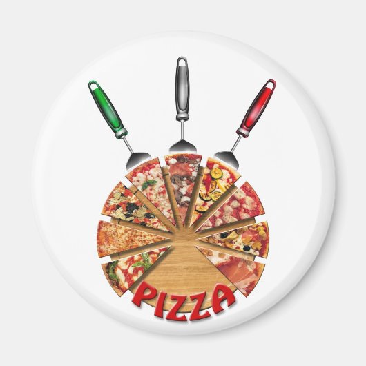 Pizza à aimants sur la planche à découper (Devant)
