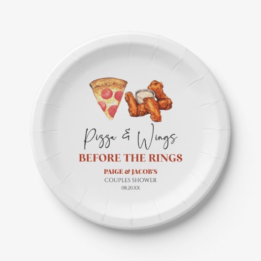 Pizza and Wings Before The Rings Couples Shower Papieren Bordje (Voorkant)