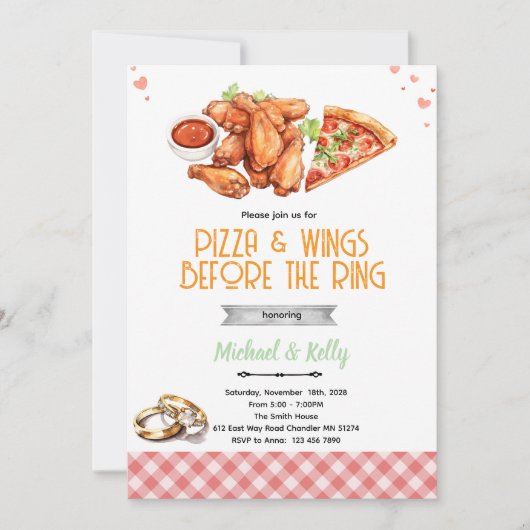 Pizza and Wings Before The Rings Invitation (Devant)