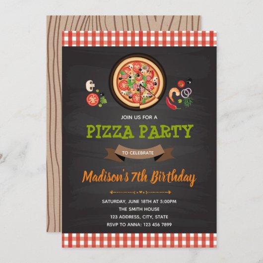 Pizza anniversaire de douche invitation (Devant / Derrière)