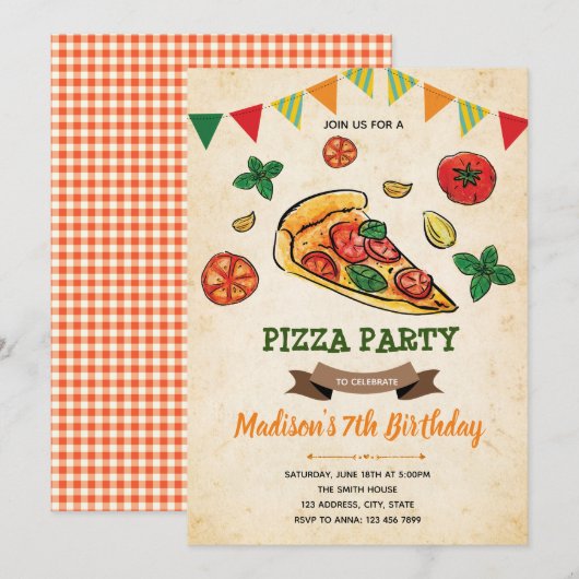 Pizza anniversaire de douche invitation (Devant / Derrière)