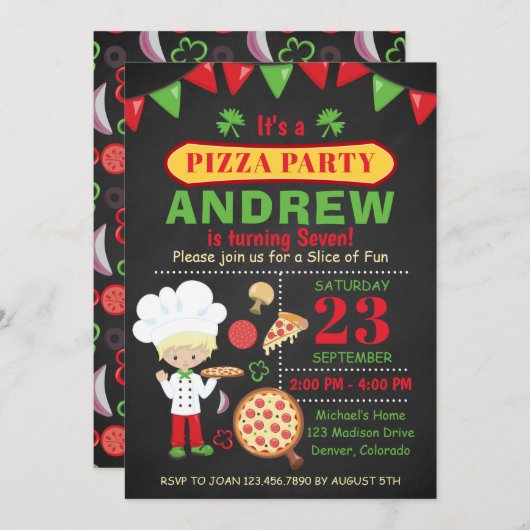 Pizza Anniversaire Fête Invitation (Devant / Derrière)