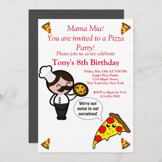 Pizza Anniversaire Fête Invitation (Devant / Derrière)