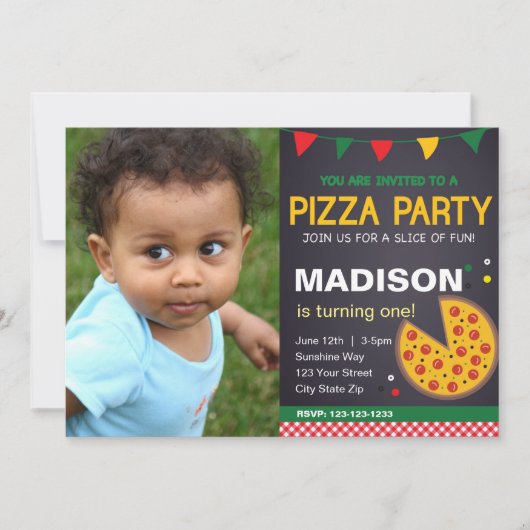 Pizza Anniversaire Invitation avec photo (Devant)