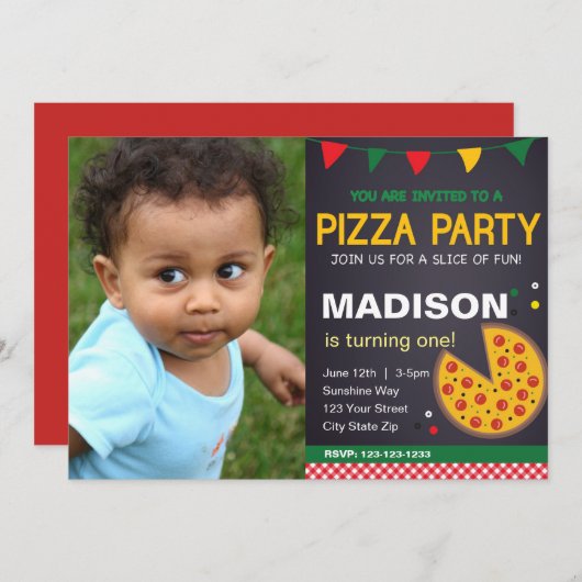 Pizza Anniversaire Invitation avec photo (Devant / Derrière)