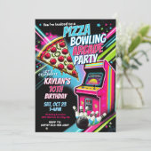 Pizza Arcade Bowling Party Uitnodiging voor kinder (Staand voorkant)