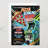 Pizza Arcade Bowling Party Uitnodiging voor kinder (Voorkant / Achterkant)