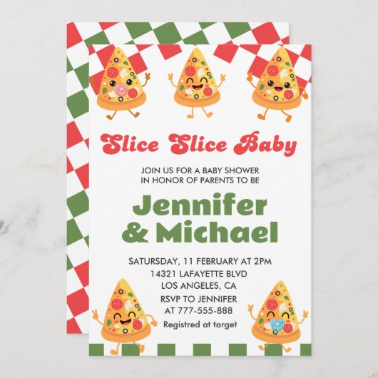 Pizza Baby Douche Invitations Slice Slice Baby (Devant / Derrière)