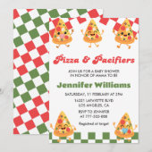 Pizza Baby Douche Uitnodigingen Pizza en Fopspenen (Voorkant / Achterkant)