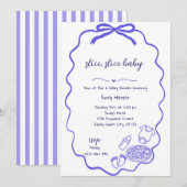 Pizza Baby shower Bleu Tirée Main Invitation Garço (Devant / Derrière)