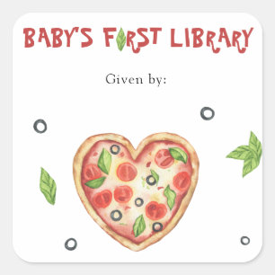 Pizza Baby shower boekenplank - Baby's eerste bibl Vierkante Sticker