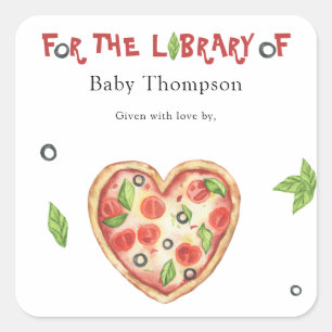 Pizza Baby shower boekenplank - voor de bibliothee Vierkante Sticker