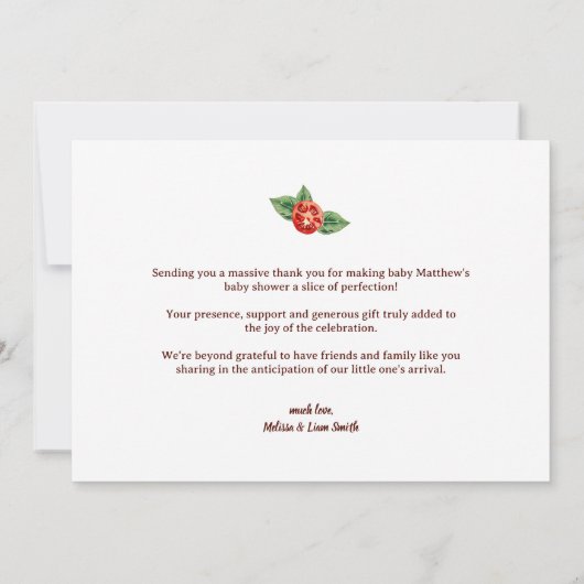 Pizza Baby shower Carte de remerciements - Fun Foo (Dos)