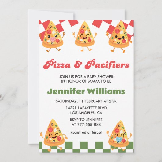 Pizza Baby Shower Invitations Pizza et Pacificateu (Devant)