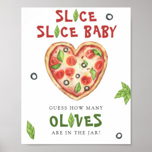 Pizza baby shower - raad hoeveel olijven poster