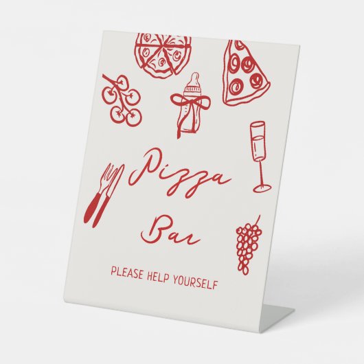 Pizza Bar Pizzastation Pizza Baby Shower Reclamebord Met Voetstuk (Voorkant)