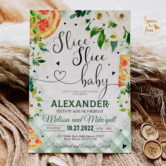 Pizza BBQ Baby shower invitation Slice Slice Baby