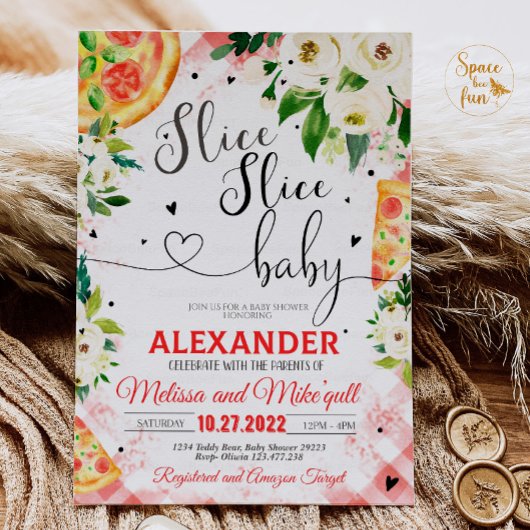 Pizza BBQ Baby shower invitation Slice Slice Baby
