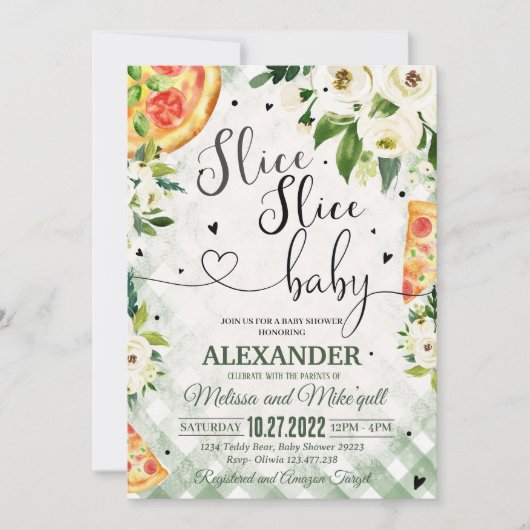 Pizza BBQ Baby shower uitnodiging Slice Slice Baby (Voorkant)