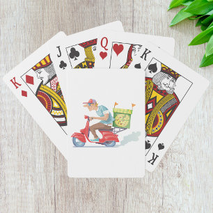 Pizza bezorger op rode scooter pokerkaarten