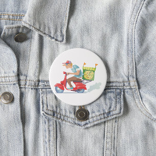 Pizza bezorger op rode scooter ronde button 7,6 cm
