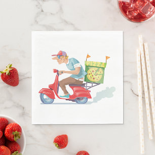 Pizza bezorger op rode scooter servet