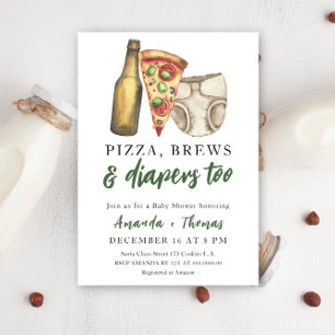 Pizza, bier en luiers ook - Baby Shower Kaart