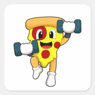 Pizza bij Fitness met Dumbbells Vierkante Sticker
