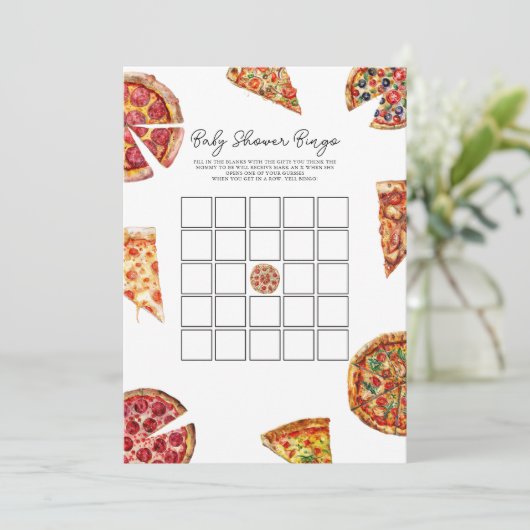 Pizza Bingo Baby Shower Spelkaart Kaart (Staand voorkant)