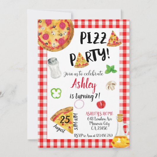 Pizza Birthday Invitation, Pizza Invitation (Devant)