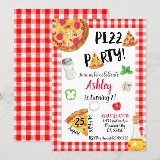 Pizza Birthday Invitation, Pizza Invitation Kaart