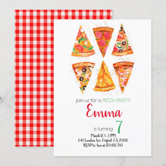 Pizza Birthday Invitation, Pizza Invitation Kaart