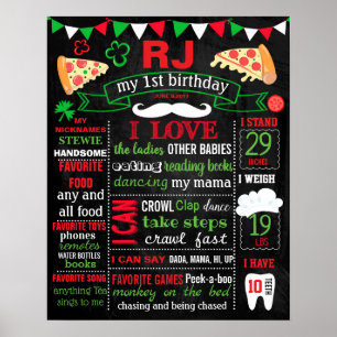 Pizza Birthday Party chalkboard-teken Poster