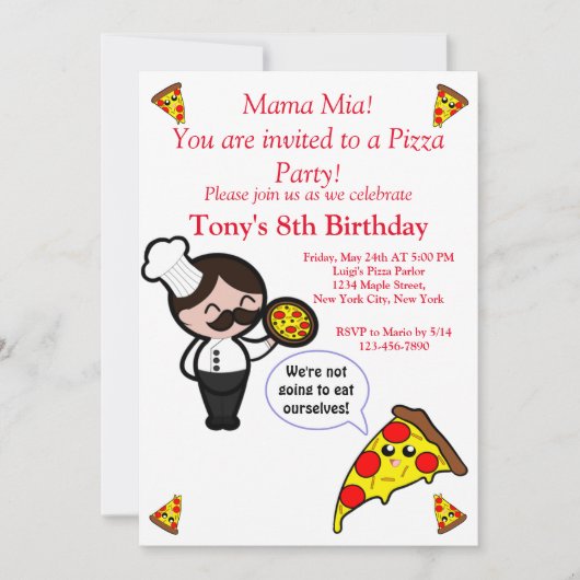 Pizza Birthday Party Invitation Kaart (Voorkant)
