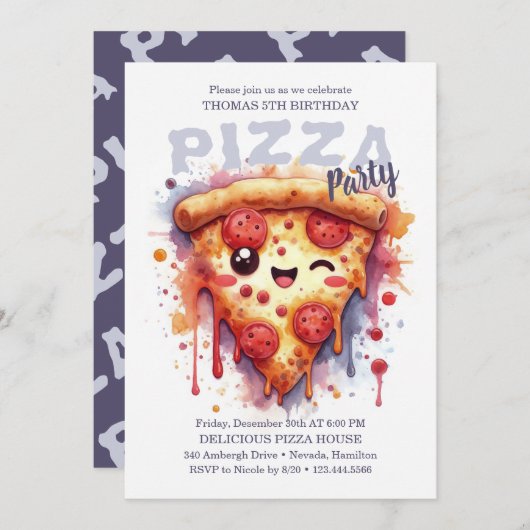 Pizza Birthday Party Invitation Kaart (Voorkant / Achterkant)