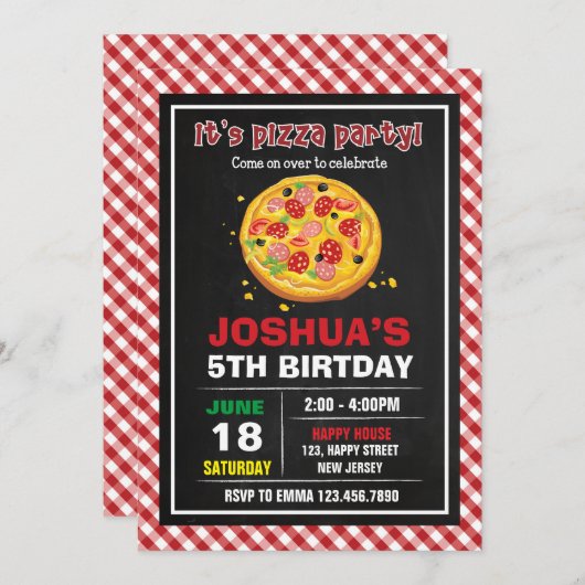 Pizza Birthday Uitnodiging (Voorkant / Achterkant)