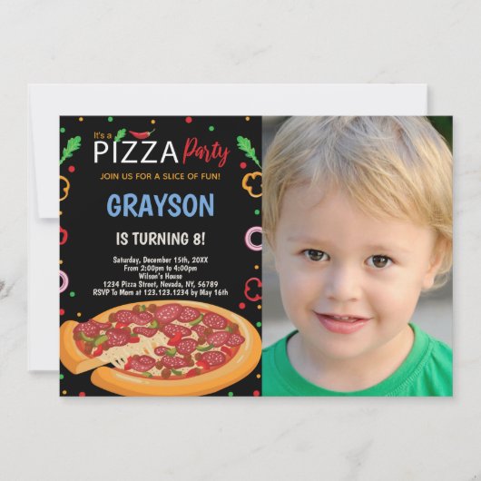 Pizza Birthday-uitnodigingen met foto Kaart (Voorkant)
