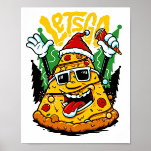 Pizza Boom Kerstlichten Gelukkig Crustmas Xmas Poster