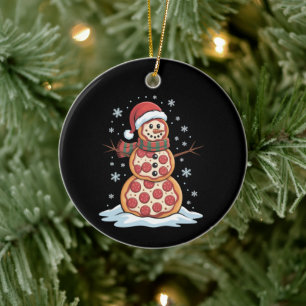 Pizza Boomman Kerstman Hoed Kerstfeest Grappig Keramisch Ornament